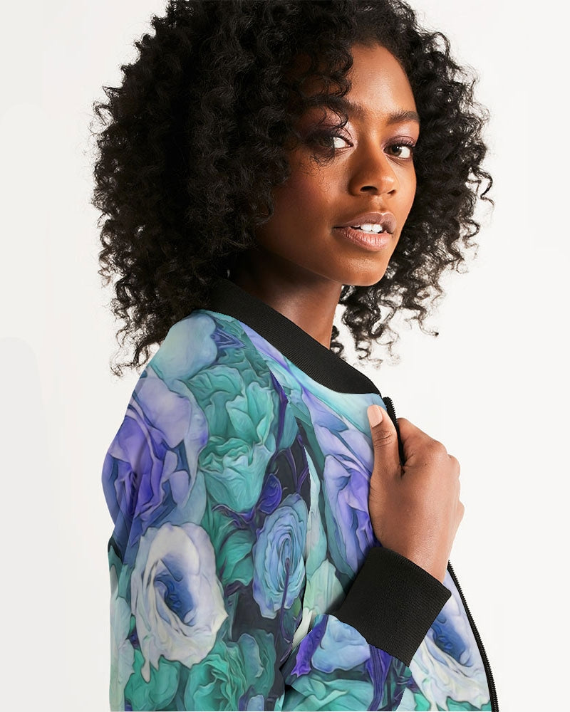 Aqua Flowers Women's Bomber Jacket