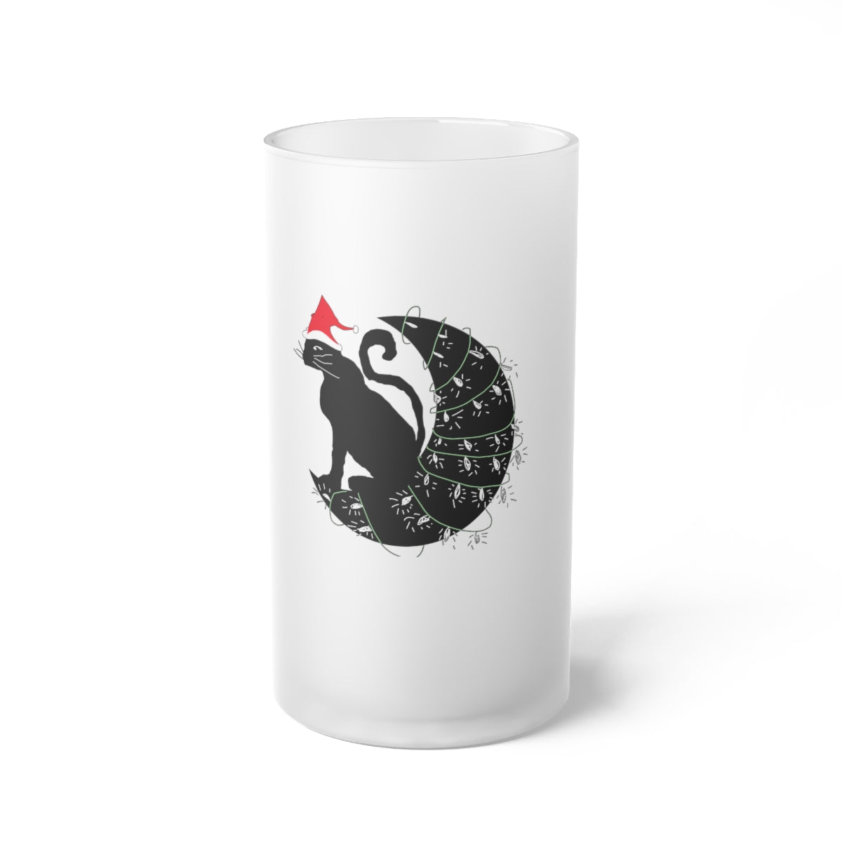 Christmas Cat On The Moon Frosted Glass Beer Mug