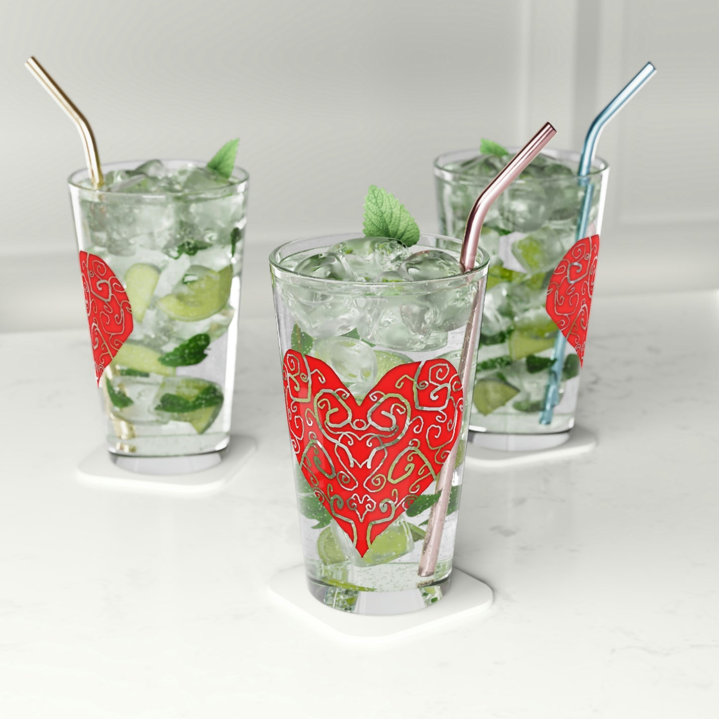 Heart Swirls Pint Glass, 16oz