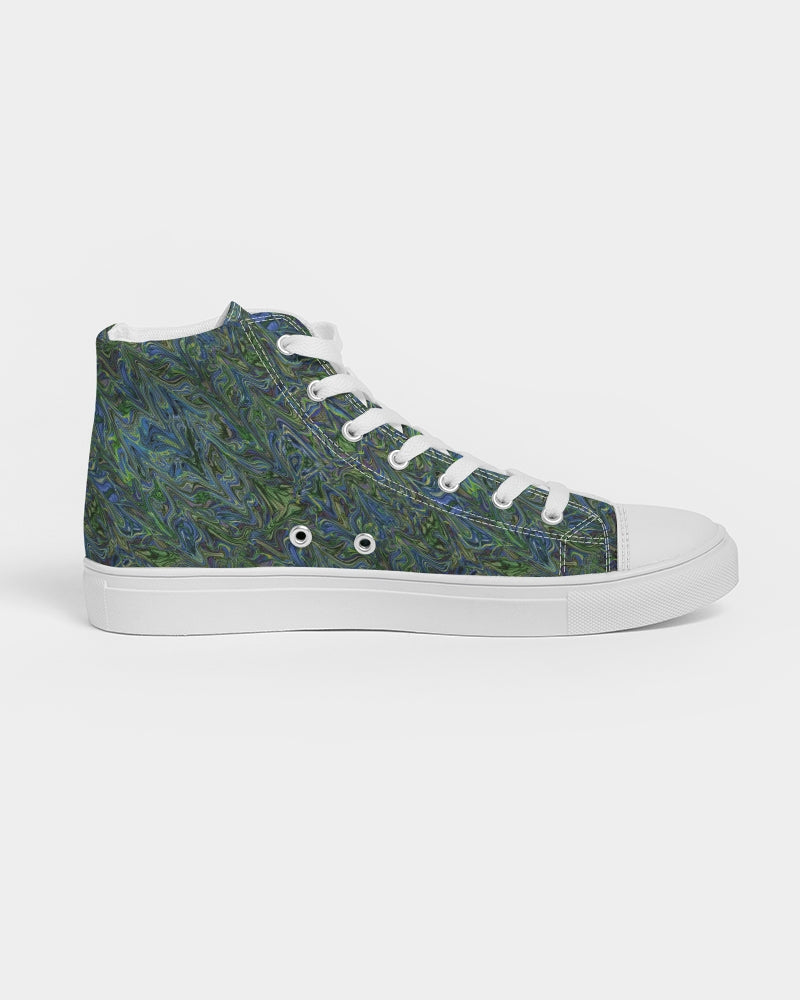Blue Green Liquid Marbling Women's Hightop Canvas Shoe