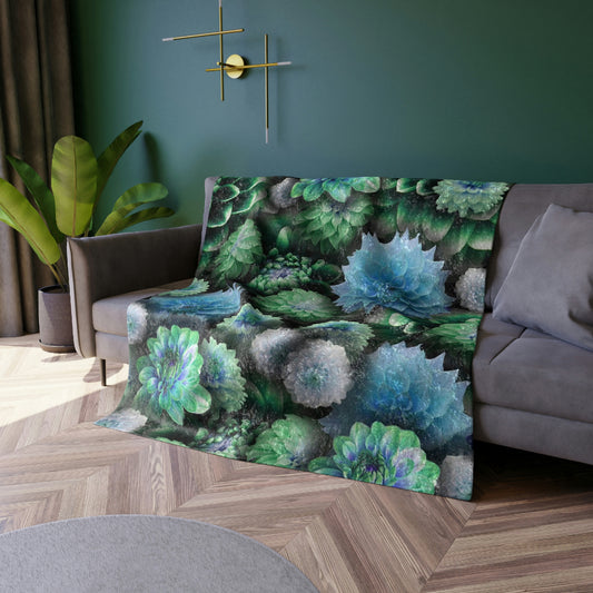 Blue Green Dahlias Collage Crushed Velvet Blanket