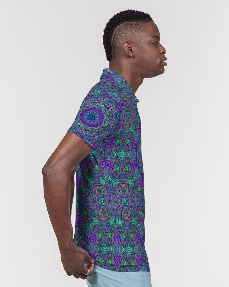Blue Green Purple Kaleidoscope Men's Slim Fit Short Sleeve Polo