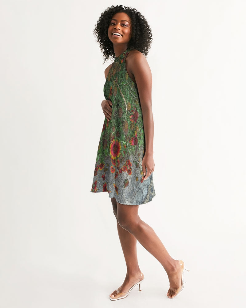 Orange Flower Garden Women's Halter Dress