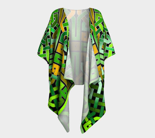 Green Celtic Knot Square Draped Kimono