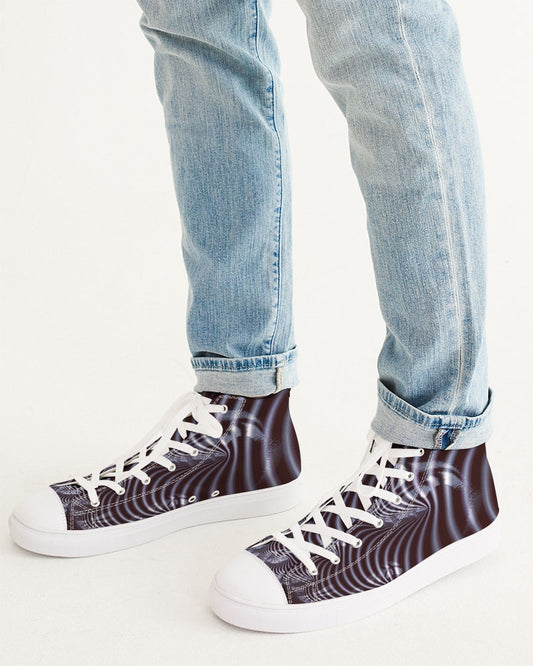 Black and White Spiral Fractal Men's Hightop Canvas Shoe