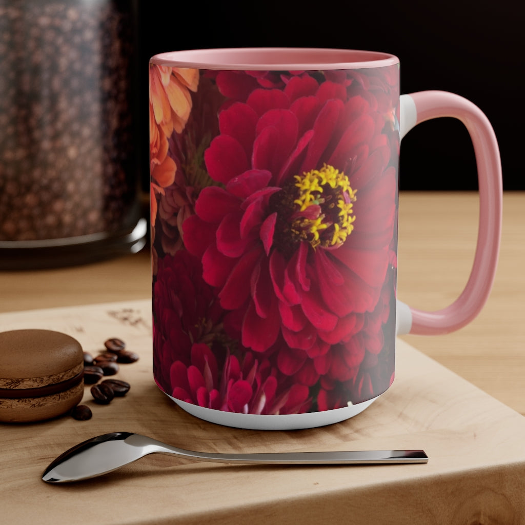 Peach and Pink Zinnias Accent Mug