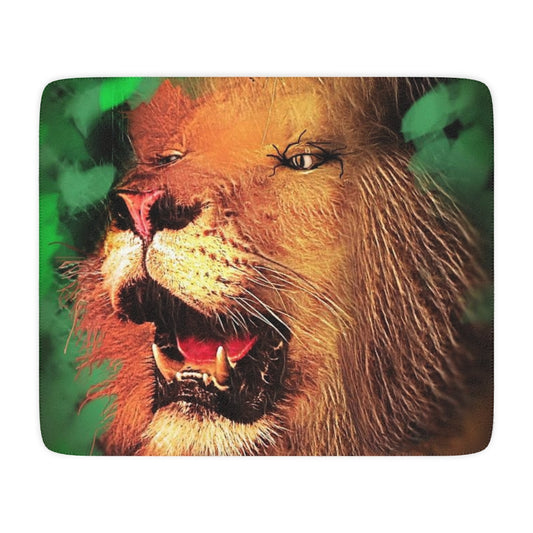 Lion In The Woods Tan Sherpa Blanket
