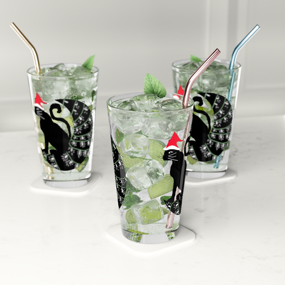 Christmas Cat On The Moon Pint Glass, 16oz