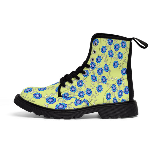 Blue Flowers On Yellow Women's Canvas Boots