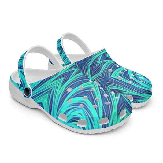 Blue Ice Fractal Kaleidoscope 413. All Over Printed Clogs