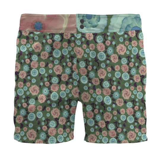 Earthy Peach and Turquoise Floral Pattern Board Shorts