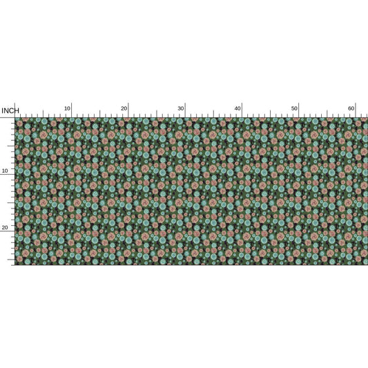 Earthy Peach and Turquoise Flower Pattern Fabric