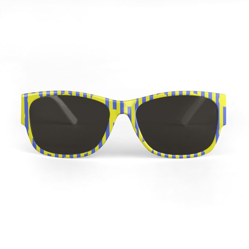 Yellow Polkadots Stripes and Blue Gradient Blend Sunglasses