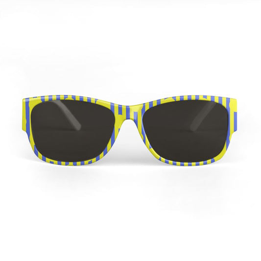 Yellow Polkadots Stripes and Blue Gradient Blend Sunglasses