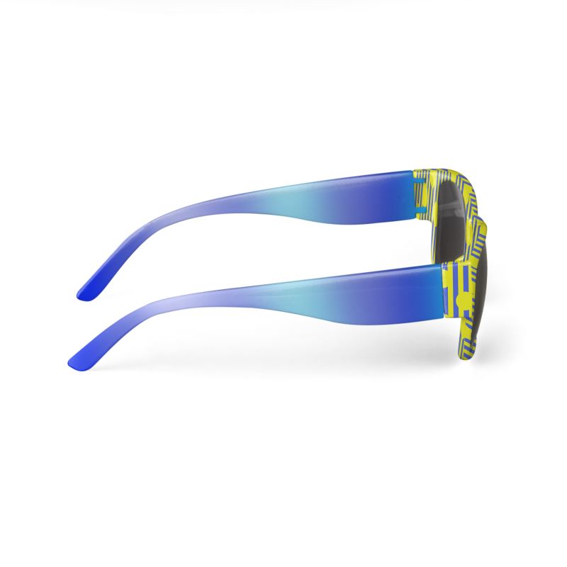 Yellow Polkadots Stripes and Blue Gradient Blend Sunglasses
