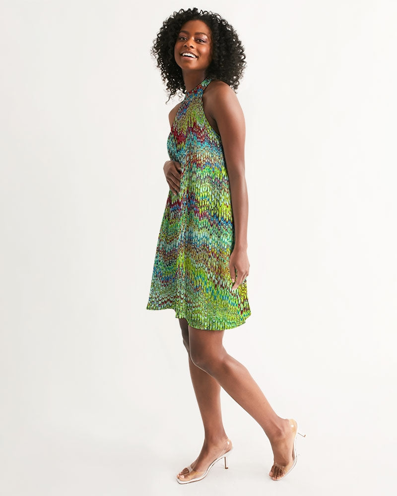 Cool Green Marbled Women's Halter Dress