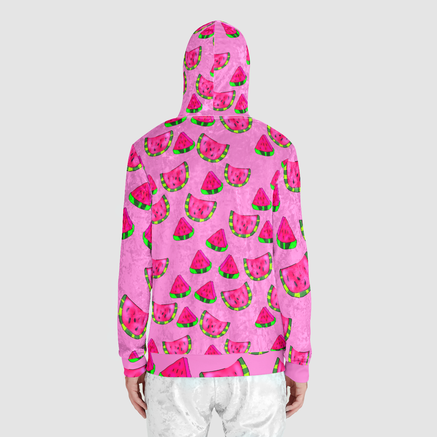 Watermelon Pattern Unisex Zip Relaxed Velvet Hoodie