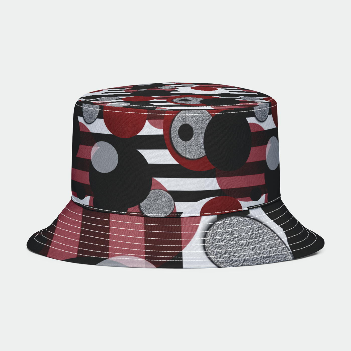 Black White Red Stripes Dots Bucket Hat