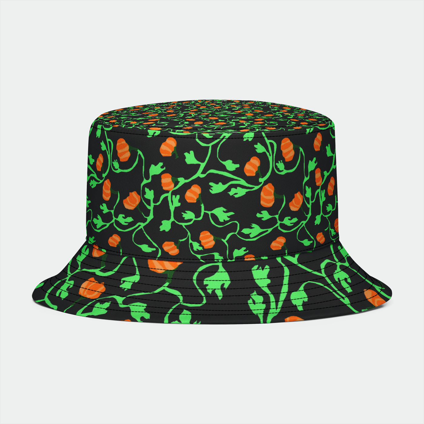 Pumpkin Vines On Black Bucket Hat