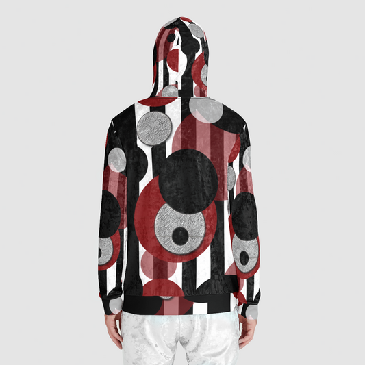 Black White Stripes Dots Unisex Zip Relaxed Velvet Hoodie