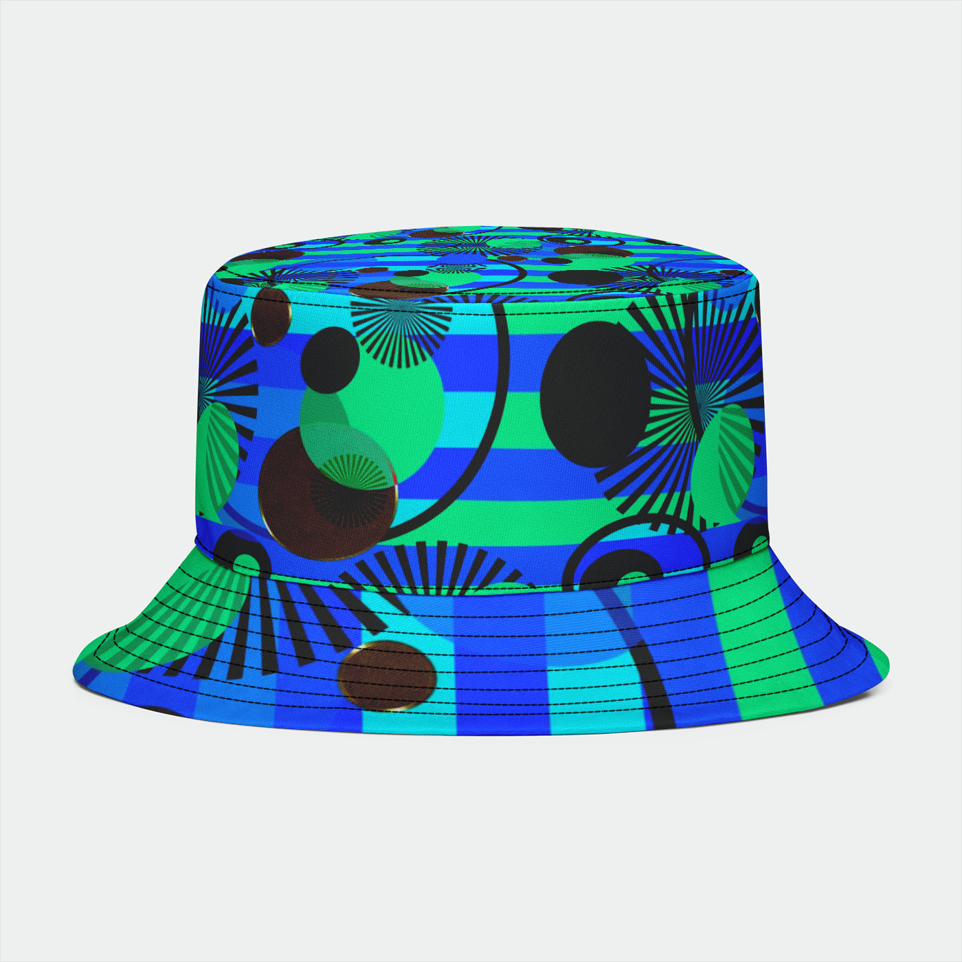Blue Green Stripes and Dots Bucket Hat