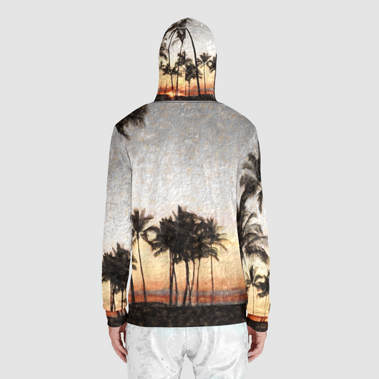 Hawaiian Sunset Rock Painting Unisex Zip Relaxed Velvet Hoodie