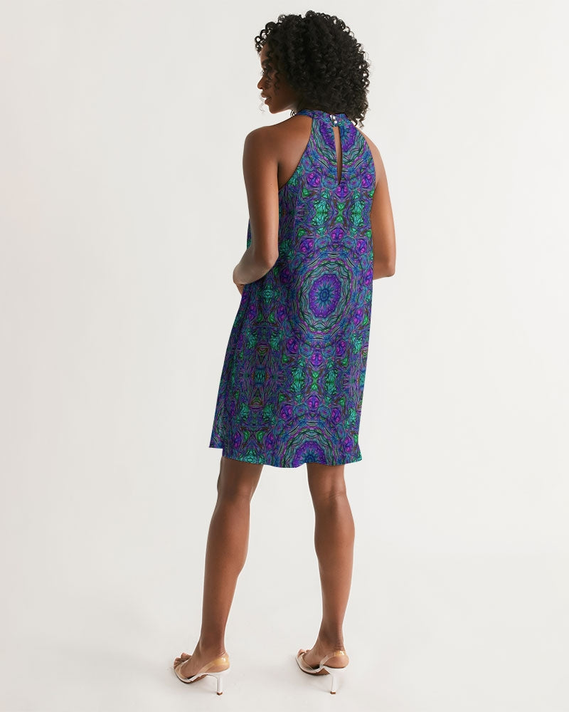 Blue Green Purple Kaleidoscope Women's Halter Dress