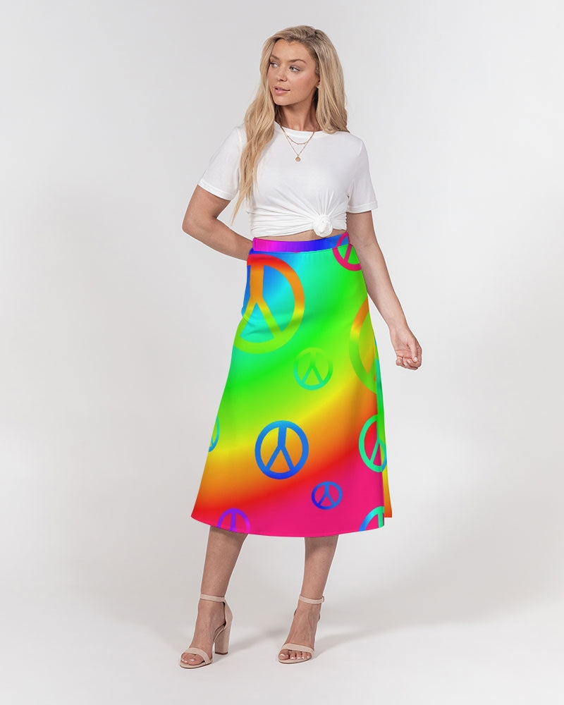 Rainbow Peace Signs Women's A-Line Midi Skirt