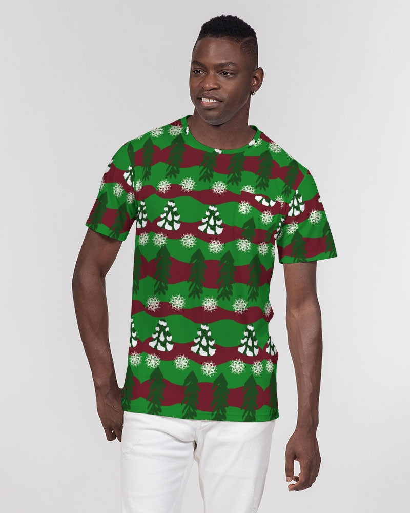 Snowy Evergreen Pattern Men's Everyday Pocket Tee