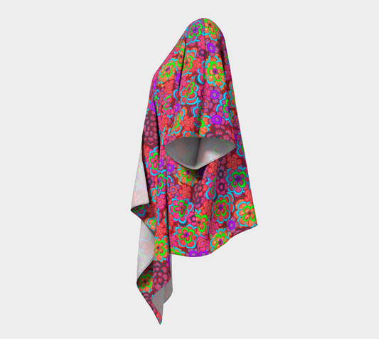 Pink Striped Flower Pattern Draped Kimono