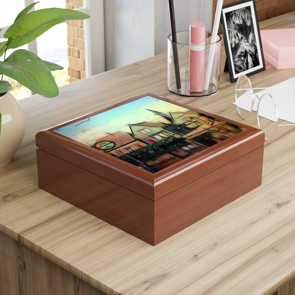 Vintage Travel Row Of Houses Jewelry Box
