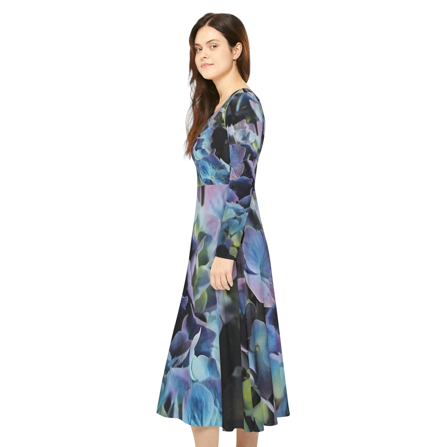 Blue and Purple Hydrangeas Women's Long Sleeve Dance Dress
