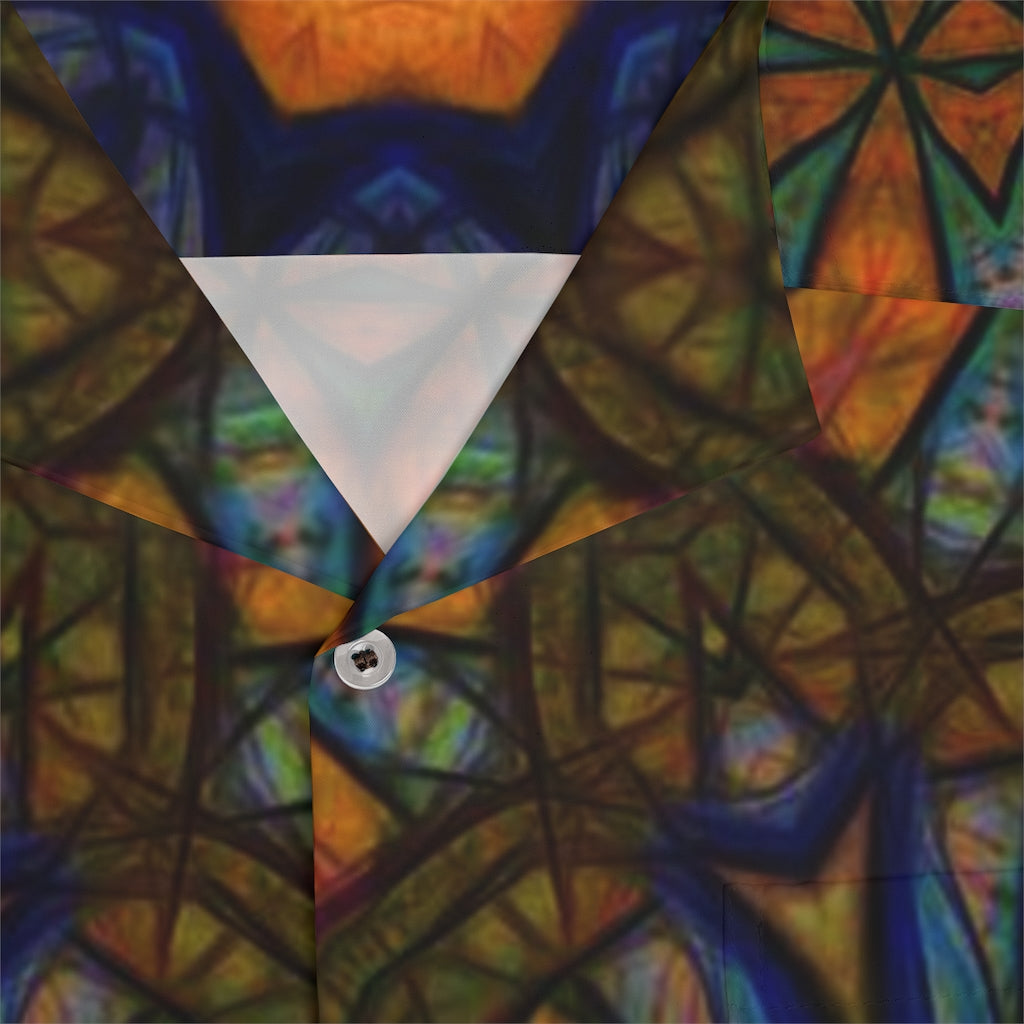 Blue Orange Sketchy Kaleidoscope Men's Hawaiian Shirt (AOP)