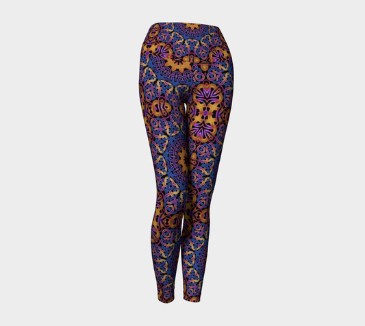 Blue Gold Celtic Kaleidoscope Yoga Leggings