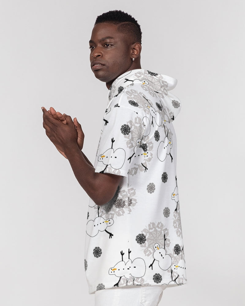 Snowman Pattern Men's Premium Heavyweight Short Sleeve Hoodie