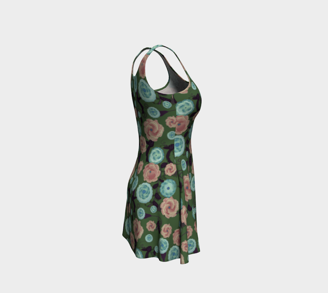Earthy Peach and Turquoise Flower Pattern Flare Dress