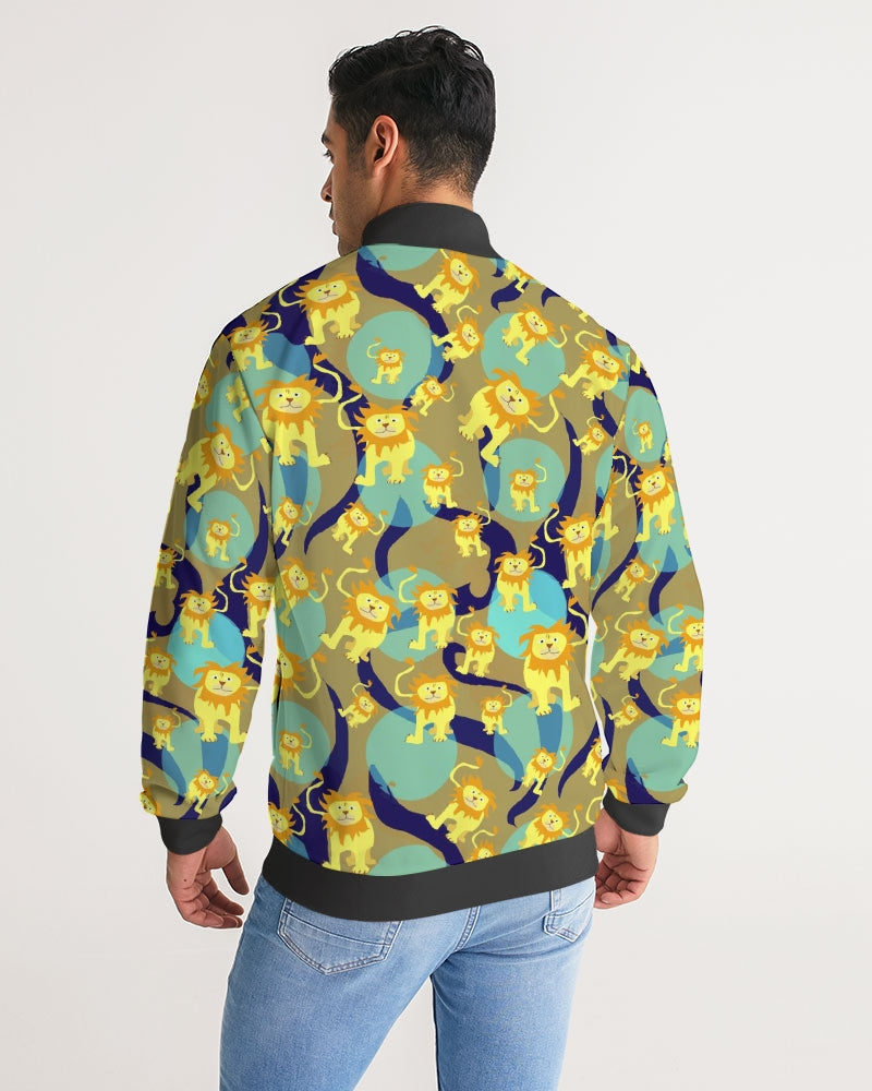 Lion Pattern Men's Stripe-Sleeve Track Jacket