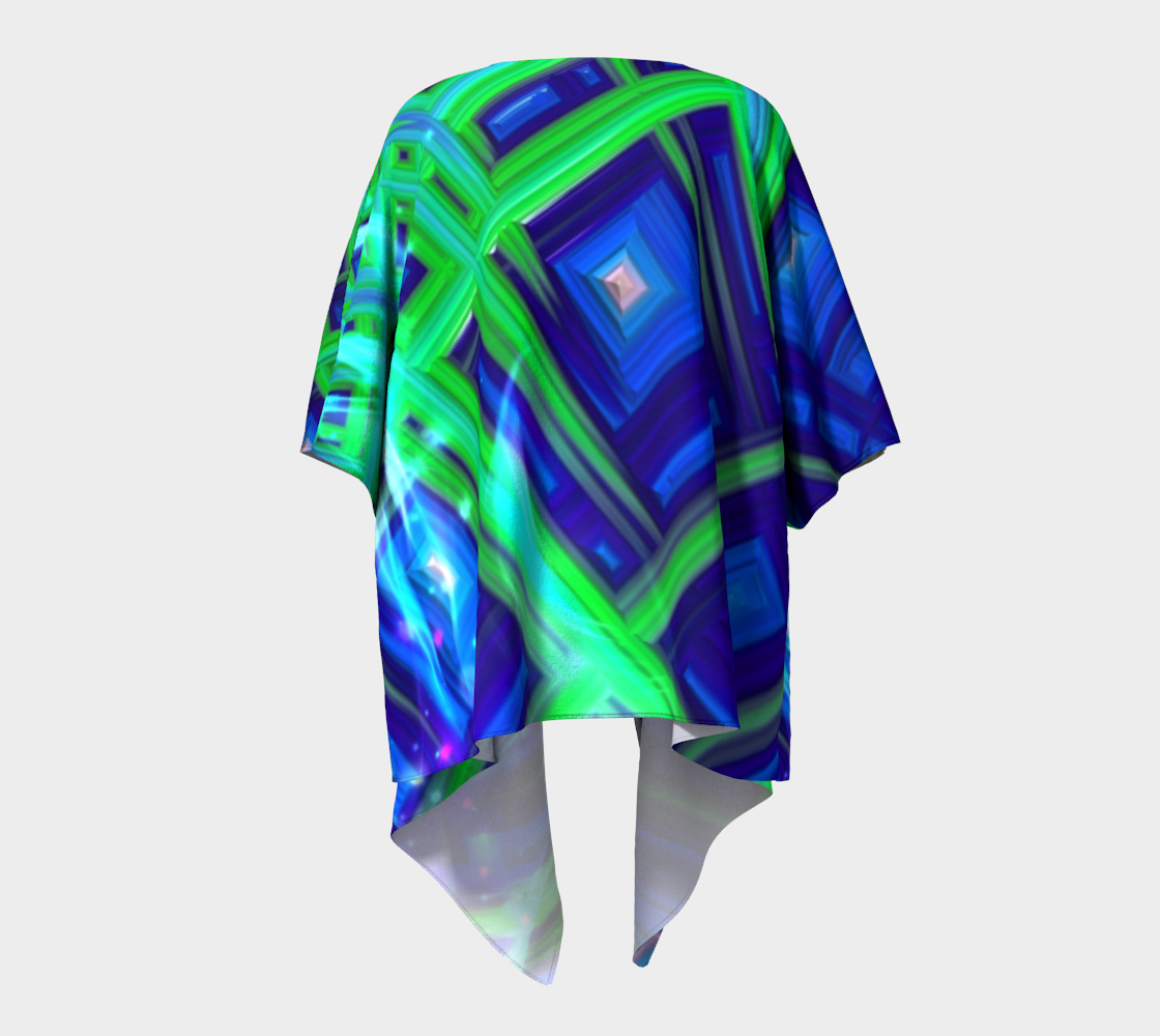 Green Blue Square Fractal Draped Kimono