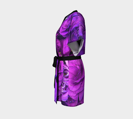Purple Lisianthus Flowers Kimono Robe