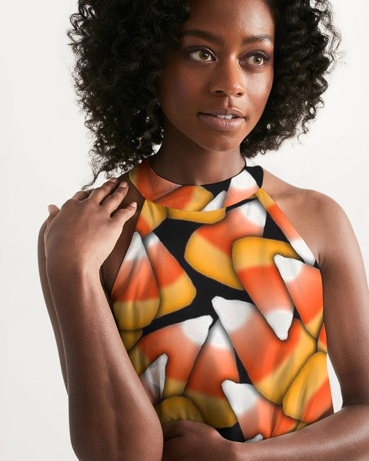 Candy Corn Pattern Women's Halter Dress