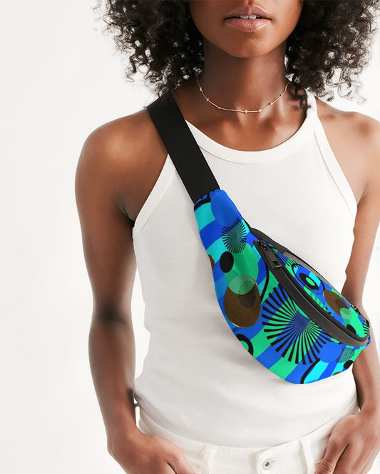 Blue Green Stripes and Dots Crossbody Sling Bag