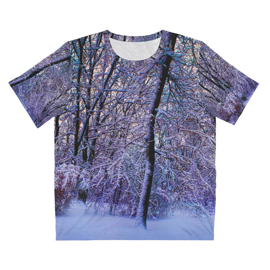 Pink and Blue Snow at Dawn Unisex AOP Cut & Sew T-Shirt