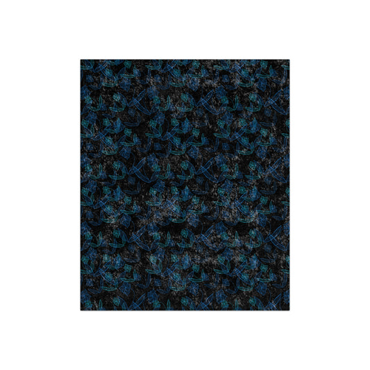 Blue Lillies On Black Crushed Velvet Blanket