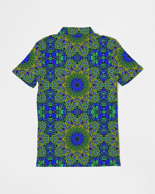 Blue Green Celtic Kaleidoscope Men's Slim Fit Short Sleeve Polo
