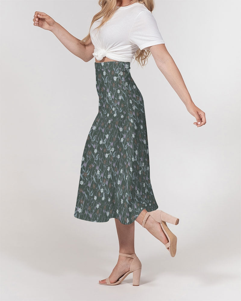 Violets On Gray Women's A-Line Midi Skirt