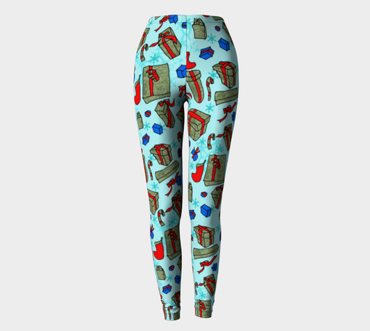 Green Presents on Blue Leggings