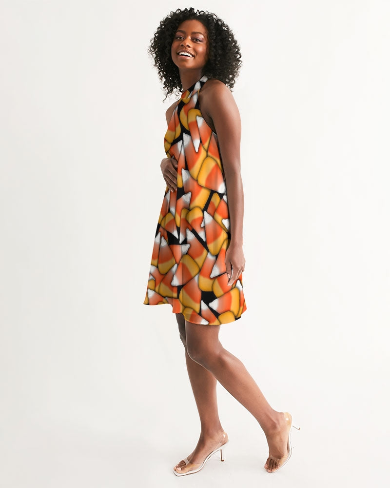 Candy Corn Pattern Women's Halter Dress