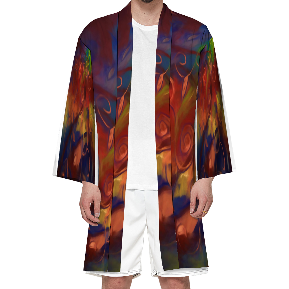 Fall Winds Abstract Haori Unisex All Over Print Haori Beach Kimono