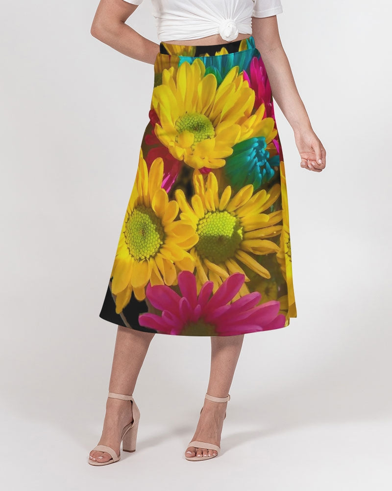 Bright Spring Daisies Women's A-Line Midi Skirt