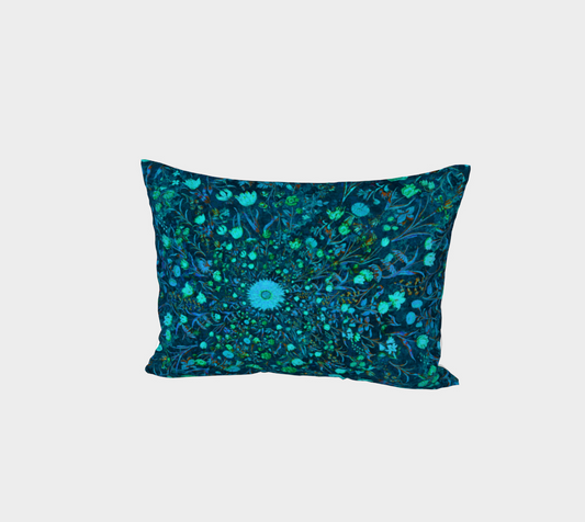 Blue Green Medieval Flowers Bed Pillow Sham